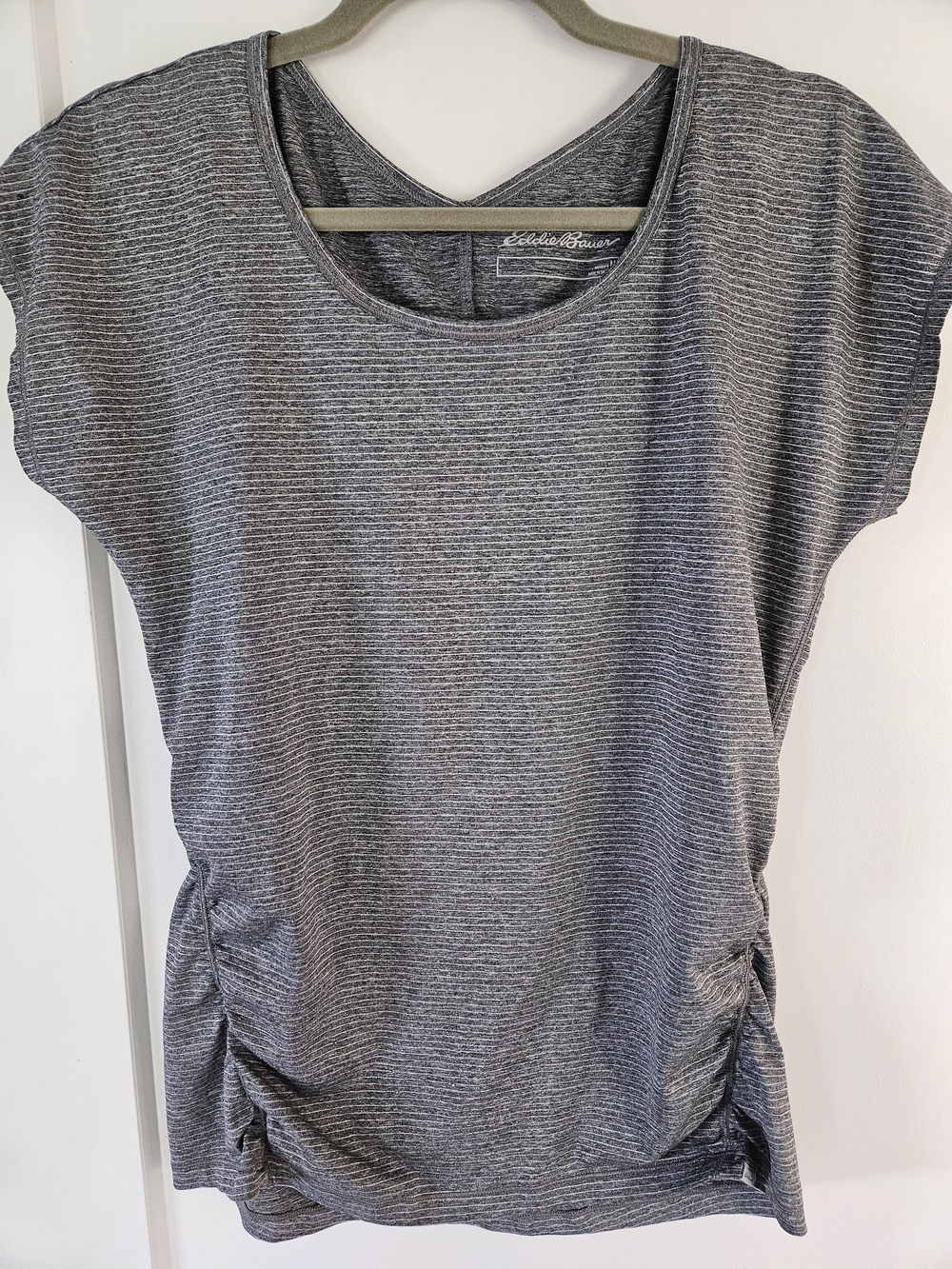 Eddie Bauer Women's Gray Striped Short Sleeve Top